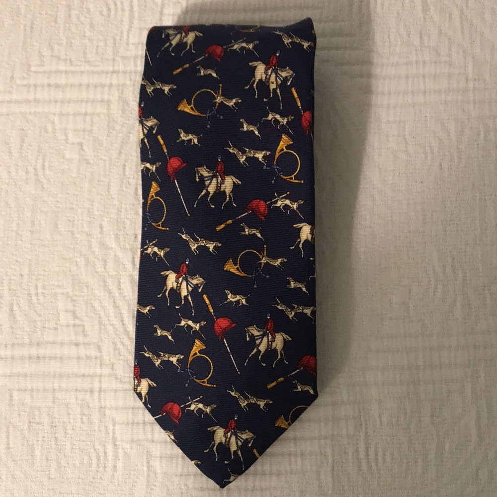 Hugh Parsons Equestrian Horses Dogs Fox Hunt Blue Neck Tie Wool